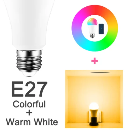 15W WiFi Smart Light Bulb B22 E27 LED RGB Lamp Work with Alexa/Google Home 85-265V RGB+White Dimmable Timer Function Magic Bulb