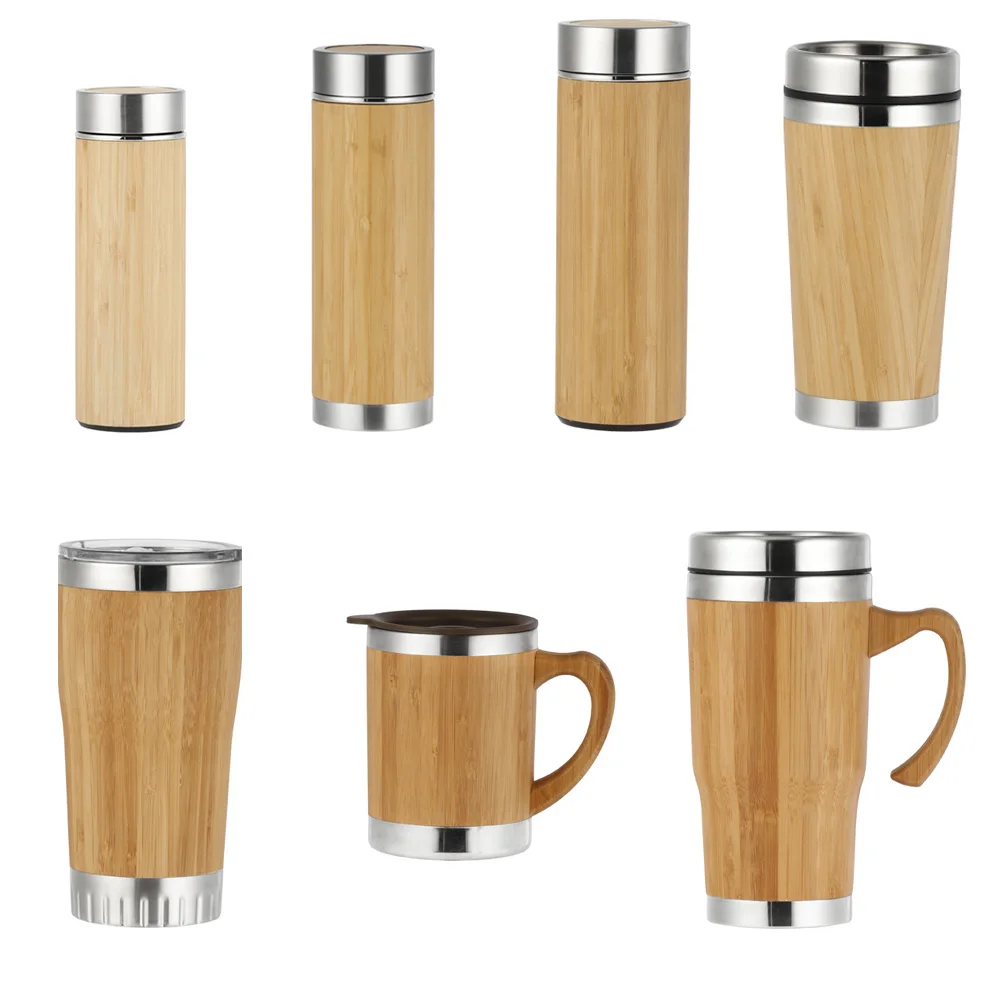 

BPA free Eco friendly double wall stainless steel 400ml bamboo bottle, Customized color