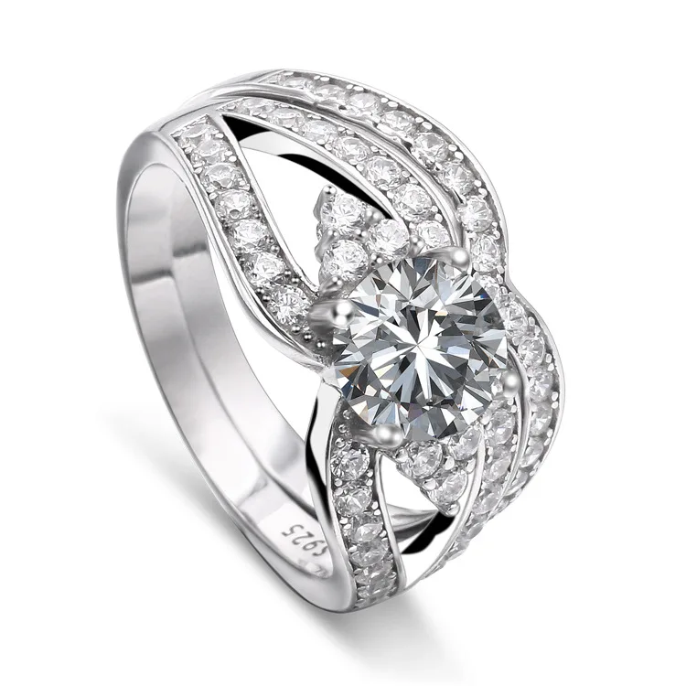 

925 Sterling Silver Ring Micro Pave Cz diamond Bridal Wedding Ring Set for Women, Picture