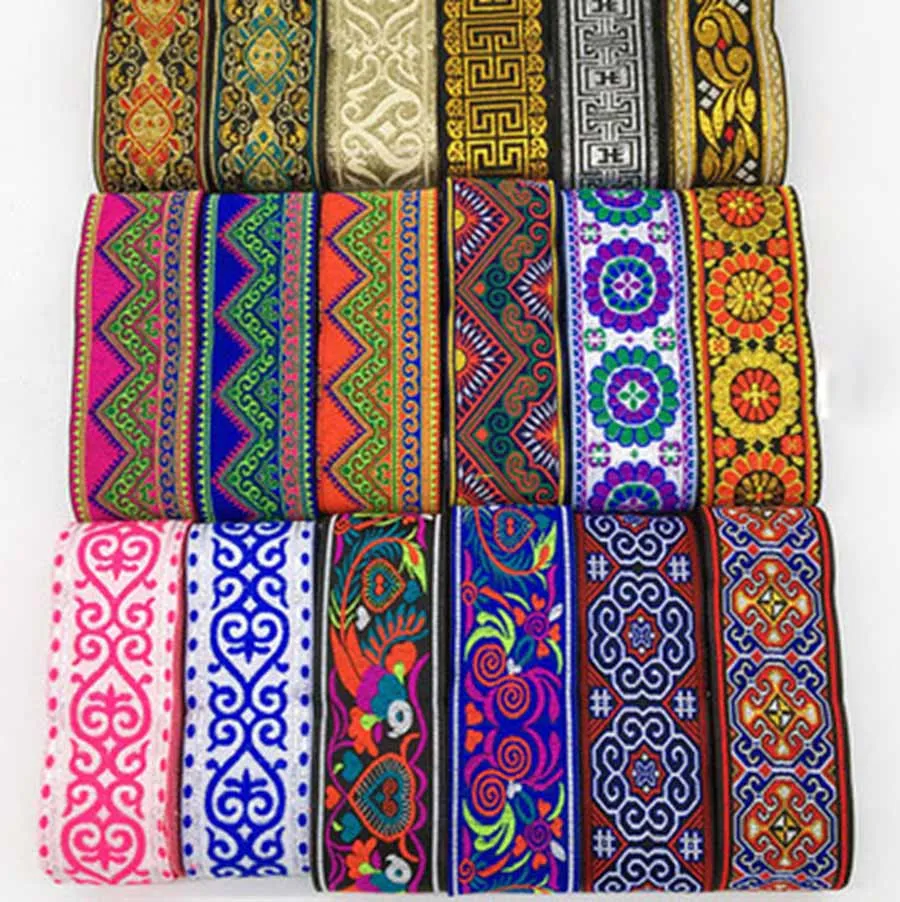 

COOMAMUU 5cm Webbing Lace Trim 5cm Ethnic Embroidery Ribbon Chinese Style Flower Curtain Lace for DIY Clothes Bag Accessories, Colors