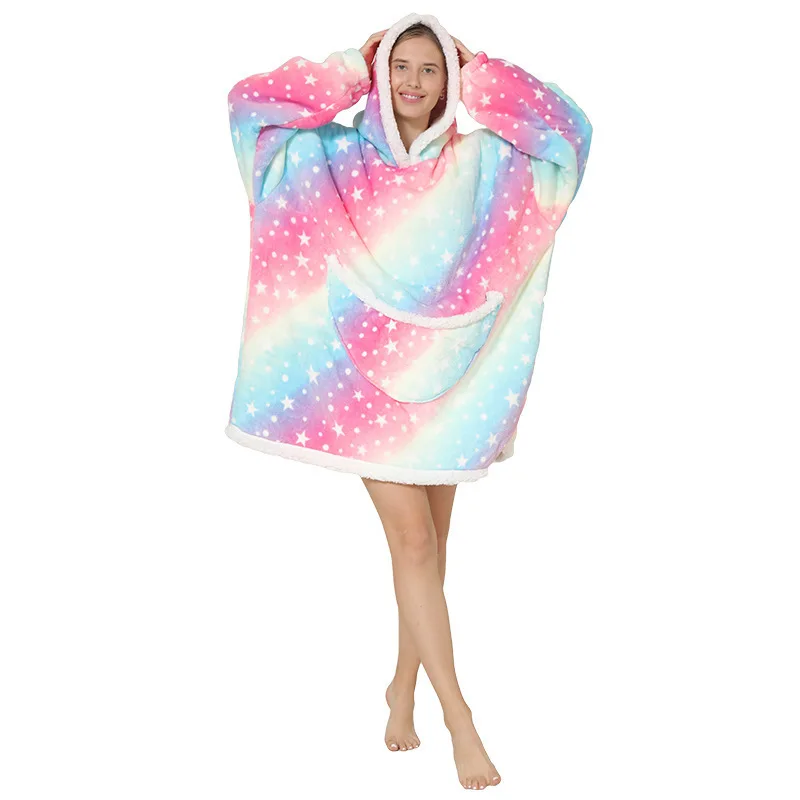 

Cheap Warm Galaxy Hoodie Pajamas Flannel Blanket Pajamas For Women, Picture shows