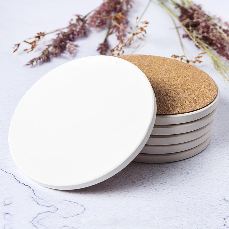 

Blank Ceramic Coasters White Absorbent Sandstone Tea Wine Cup Coaster Set custom printed Coasters for coffee table