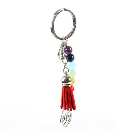 

Trendy 7 Chakra Beads Pendant Yoga Keyring Women Korean Velvet Tassel Keychain For Bag Charms Jewelry