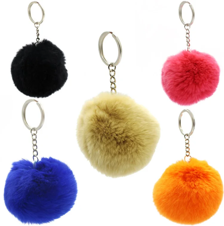 Wholesale Coloful Fur Ball Keychain Puff Ball Fur Keychains Gifts For