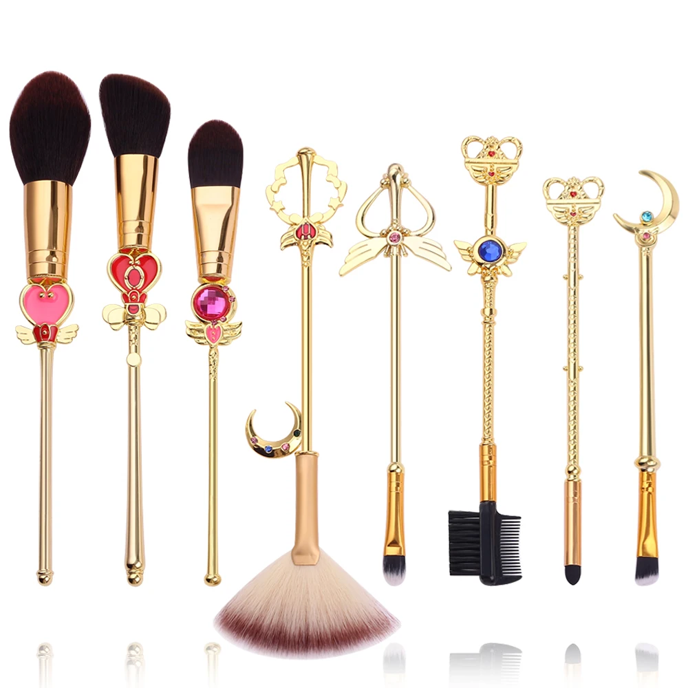 

8Pcs Makeup Brush Set Anime Cartoon Accessories Beauty Brushes 2021 maquiagem Professional Make Up Brush Set Gift for Gift, Gold / rose gold