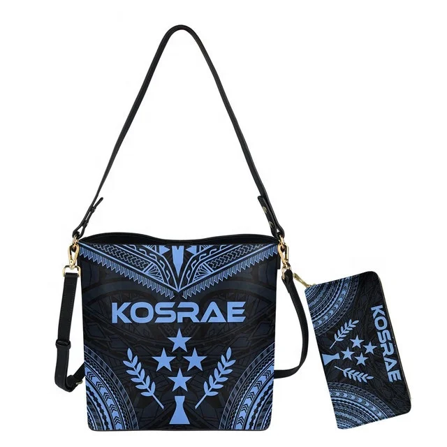 

Polynesian Kosrae Tribal Reggae Pattern Leather Messenger Bag Small Bucket Designer Satchel Retro Pattern Crossbody Bag Purses