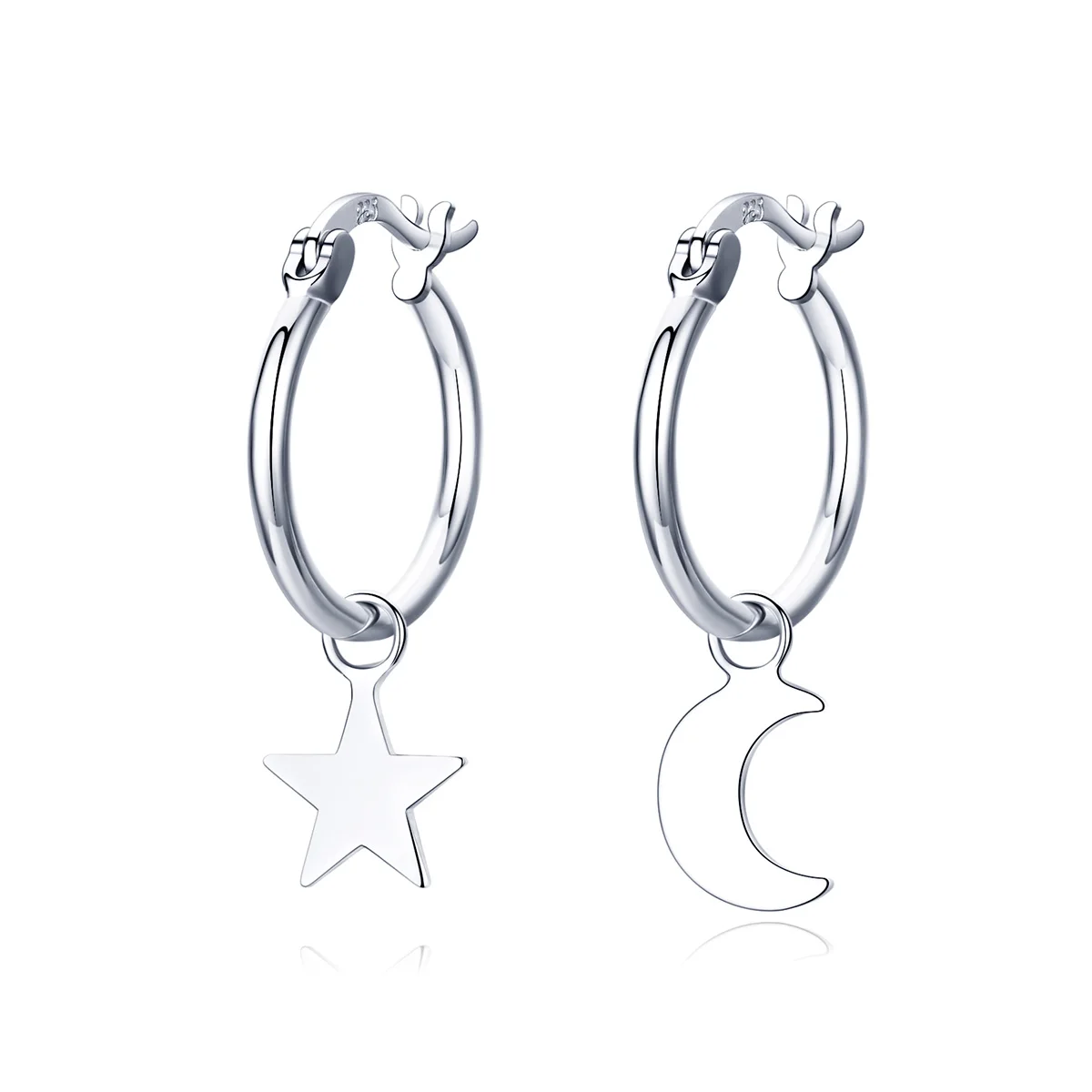 

SCE681 Moon & star 925 Sterling Silver hoop Earrings