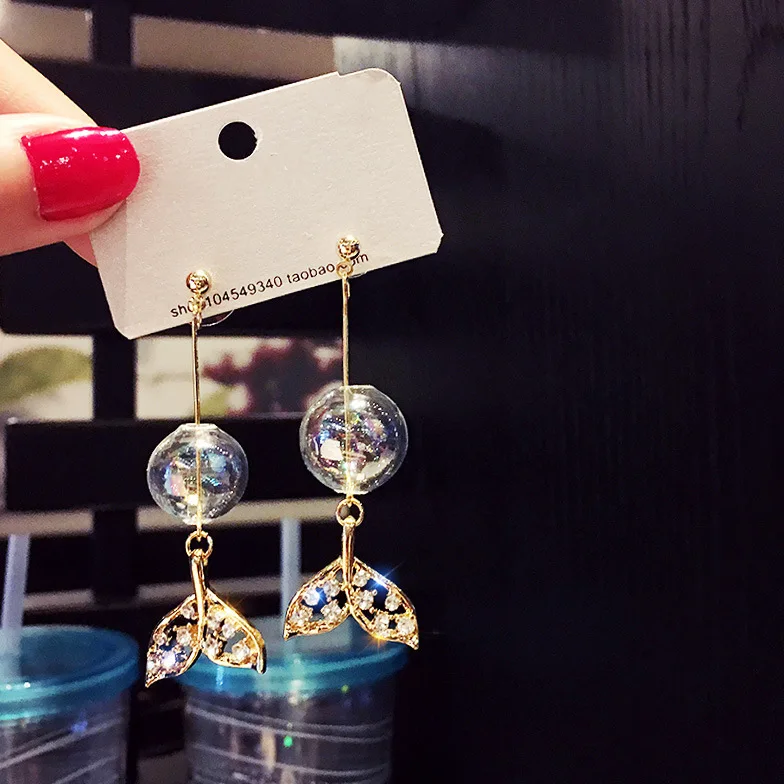 

2021 Sailing Jewelry Crystal Mermaid Tears Stud Earrings Mermaid Pearl Drop Earring