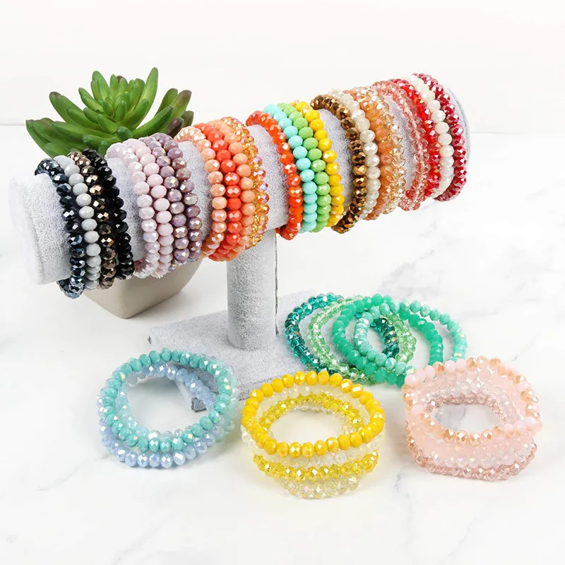 

JC Wholesale faceted rondelle beads bracelets bulk Glass beads bracelet women and men glass crystal beads