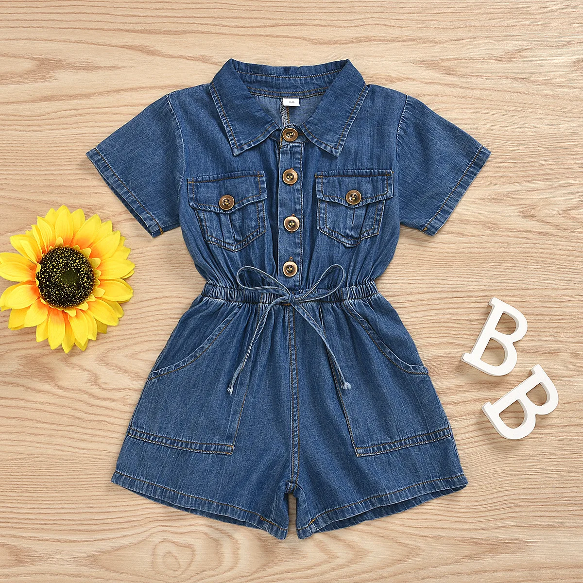 

2020 Summer Baby to Toddler Kids Blue Jeans Jumpsuit With Belt Cute Denim Outfit Rompers Bodysuit Children Clothing