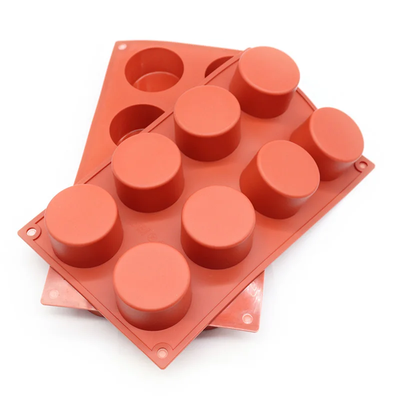 

factory price Handmade Silicone Soap Muffin Cake Mold 8 Cylinder Holes Tray Mould, Orange, red, blue