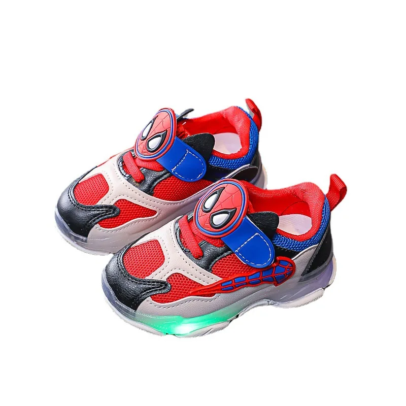 

Wholesale High Quality New Spiderman Kid LED Light Shoes Anti-Slip Sports Sneakers Children Luminous Flasher Kids Light Up Shoe, Multi-color