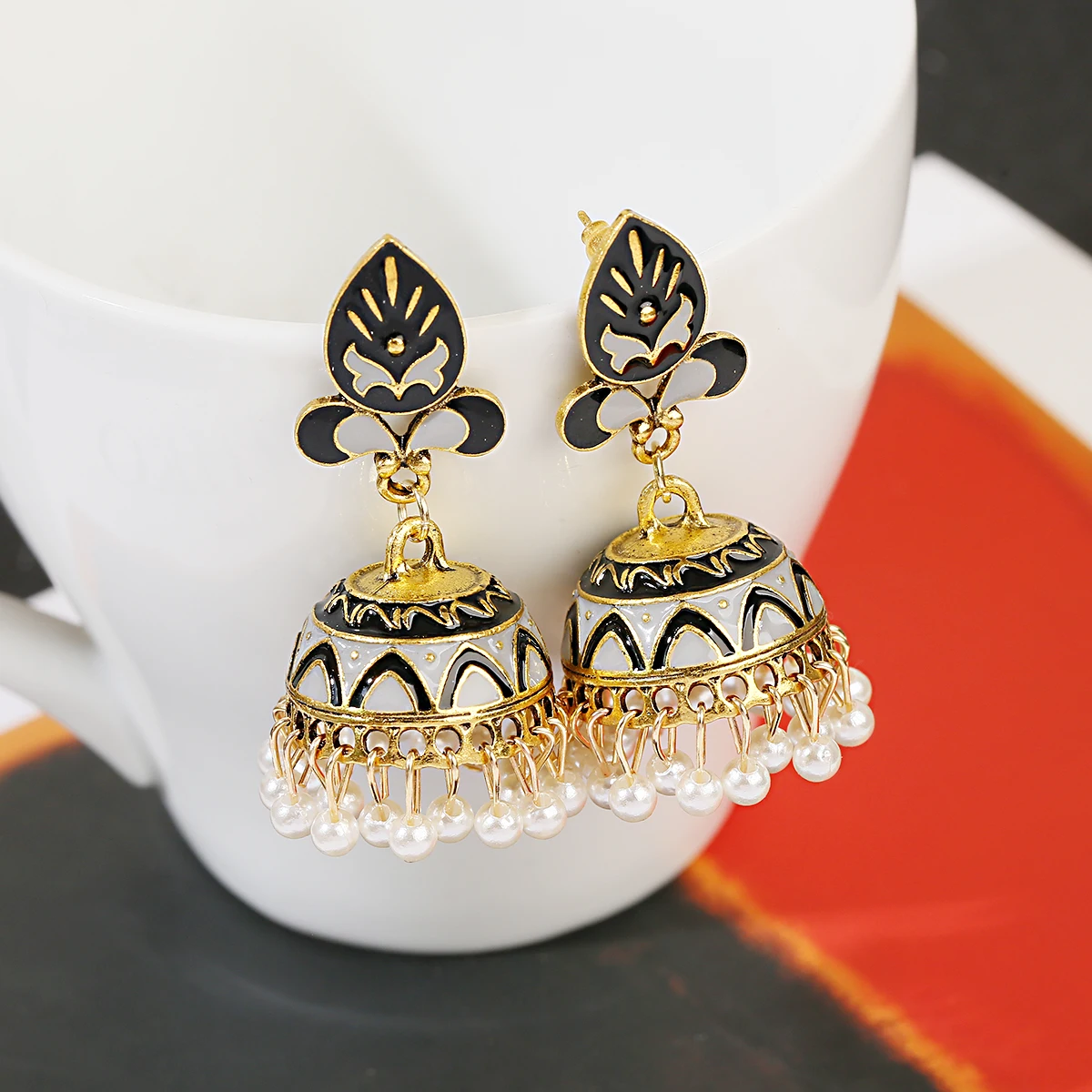 

Ethnic Flower Dangle Women Jhumka Indian Earrings Vintage Drop Earring Beads Tassel Palace Earrings, Gold/silver