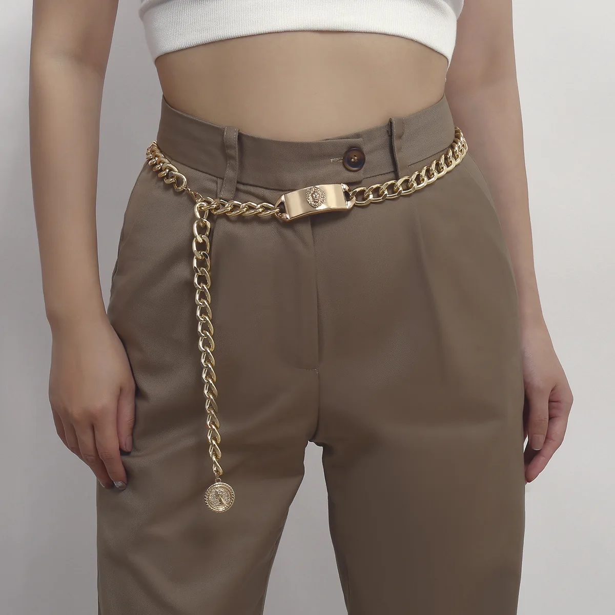 

Retro Geometric Tassel Portrait Body Chain Female Personality Punk Lion Head Metal Waist Chain