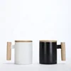 Wholesale 11OZ Custom Full Wrap Printing Cup logo Coffee Tea Cup Straight Shaped Ceramic Mug With Wooden Lid Handle