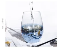 

H175 Creative Design Star Pattern Plating High Borosilicate Glassware Drinking Water Beer Wine Starry Egg Shape Glass Cup