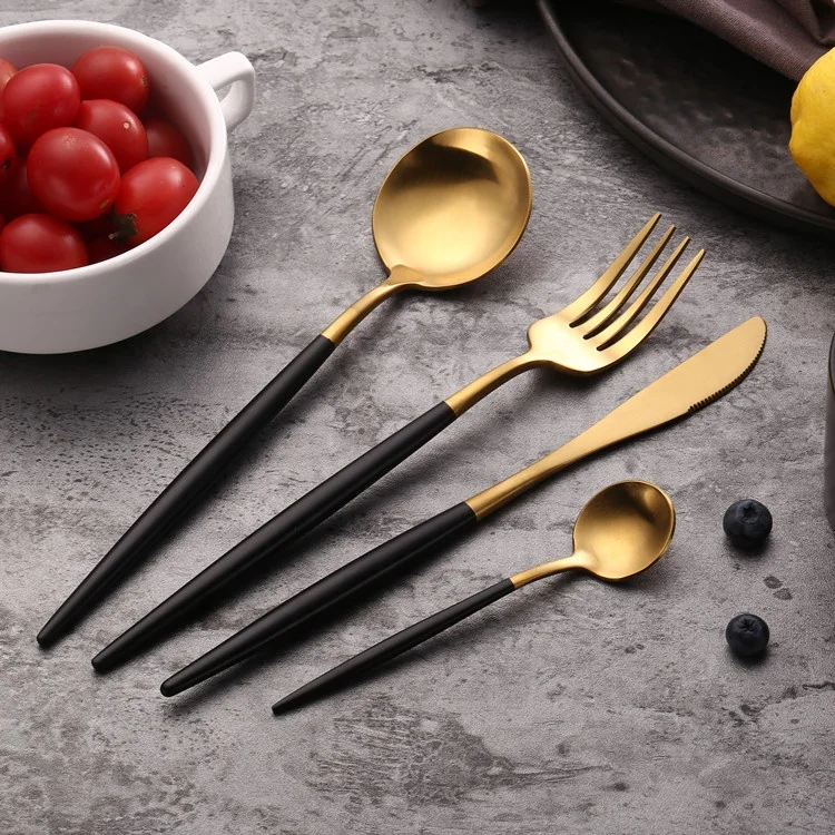 
4pcs/5pcs Matte Black Gold Flatware Set 304 Stainless Steel Cutlery Set Knife Fork Spoon and Chopsticks Dinnerware Silverware 