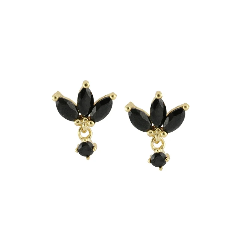 2022 Fine Jewelry 925 Sterling Silver Flower Earrings Black Cubic Zirconia Diamond Stud Earrings Set for Women Gift