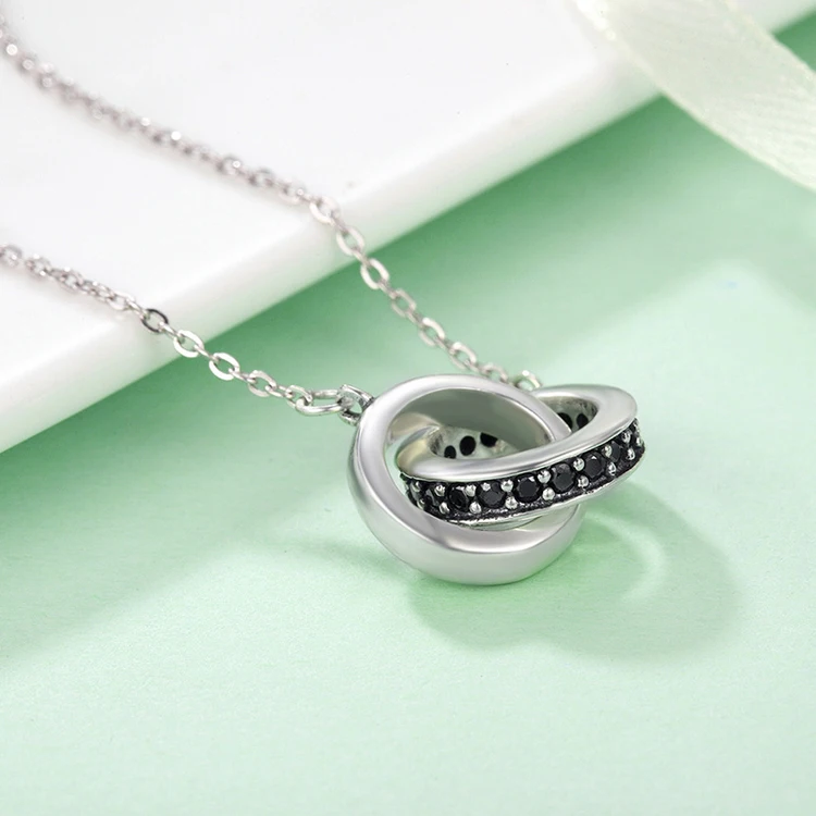 

Professional Custom 925 Sterling Silver Circle In Circle Black Cz Pendant Chain Fashion Necklace Wholesale