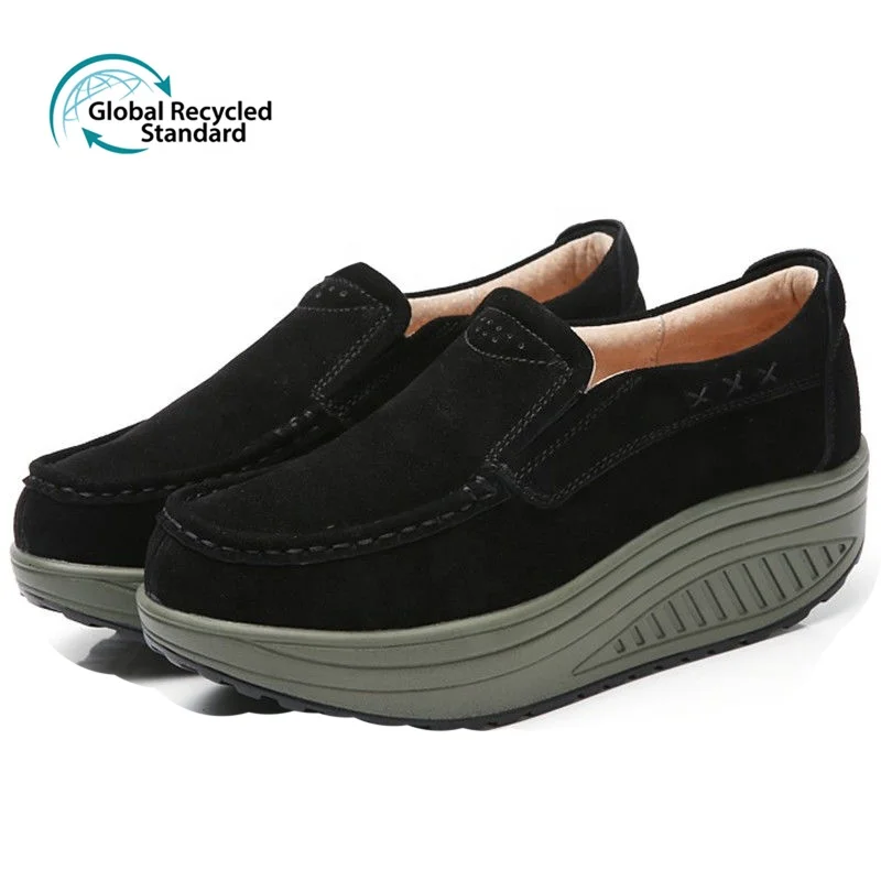 

Breathable soft leather shoe for mom height increasing 2.0 inches higher women shake shoes, Black/navy/red/brown