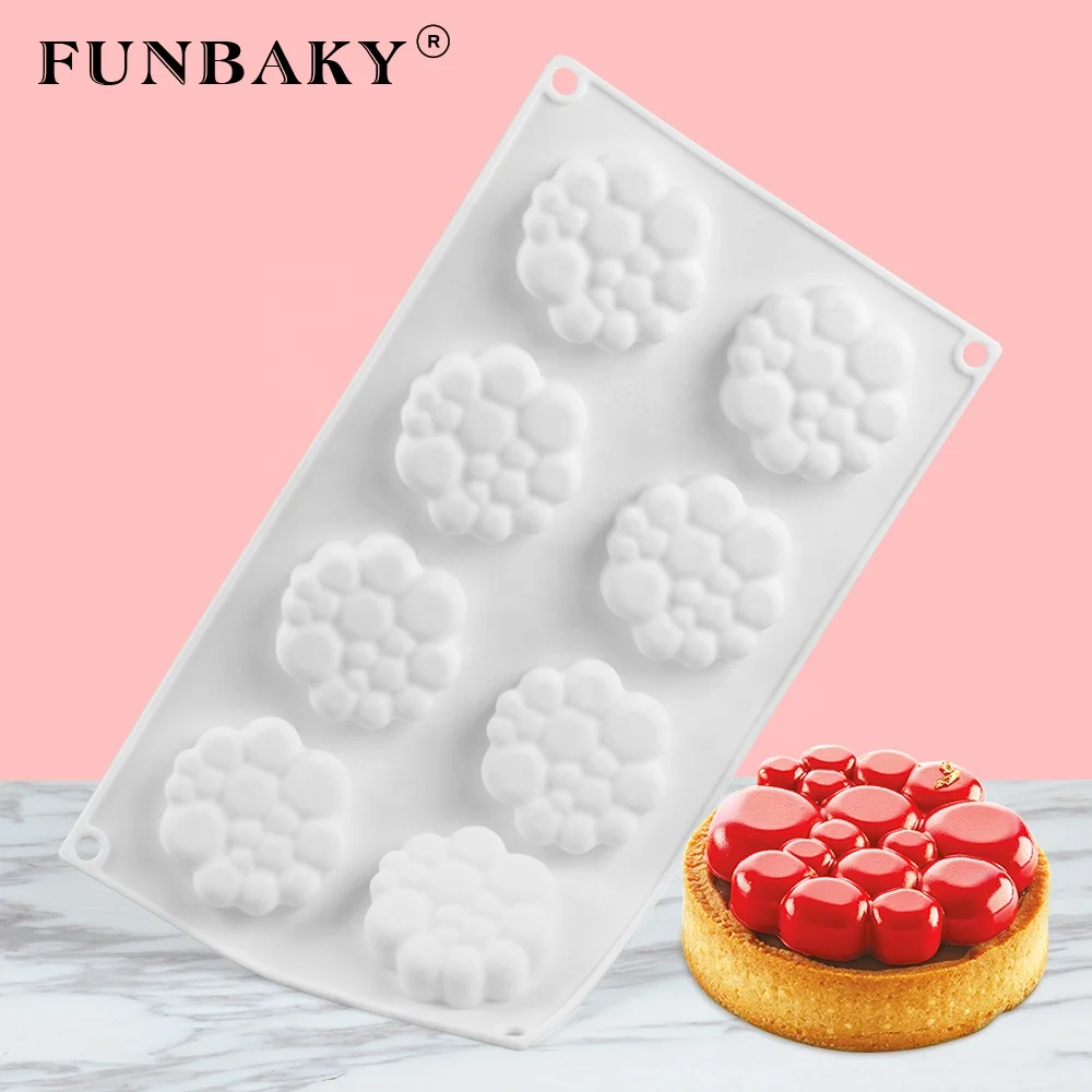 

FUNBAKY JSC3166 BPA free mousse cake dessert baking mold 6 cavity 3D silicone pastry chocolate pudding mould round circle shape, Customized color