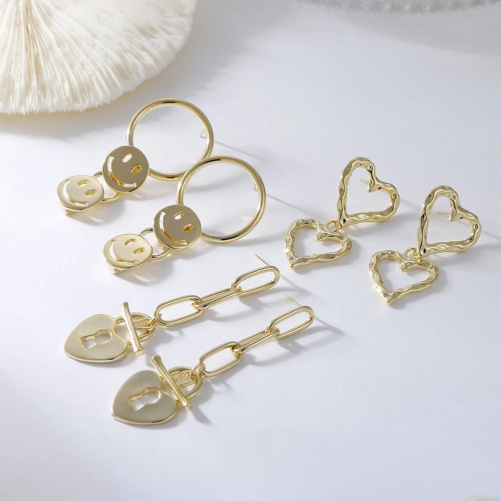 

Amazon Wholesale Gold Plated Earrings Two Heart Shaped Pendant Earrings, Picture