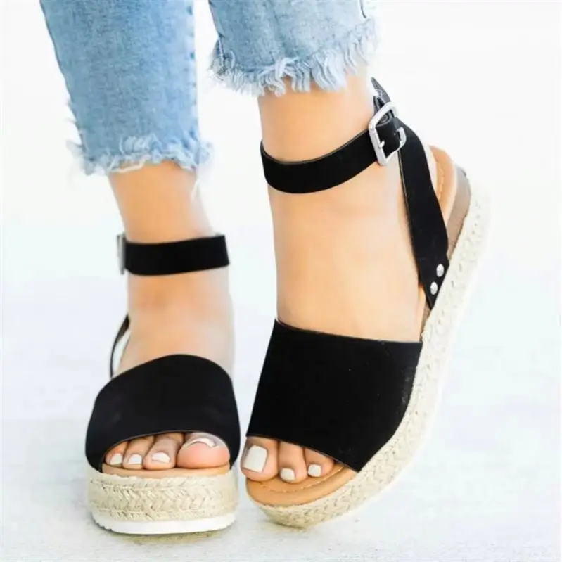 

Latest Style Women Roman Hemp Rope Wedge Heel Ankle Strap Sandals Open Toe Sandals