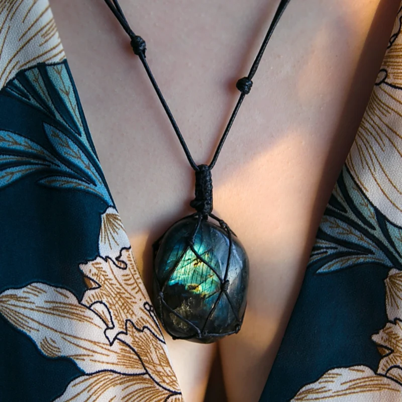 Yoga pierre naturelle Pendentif Cristal Pierre de Lune Coeur Labradorite Collier Wrap