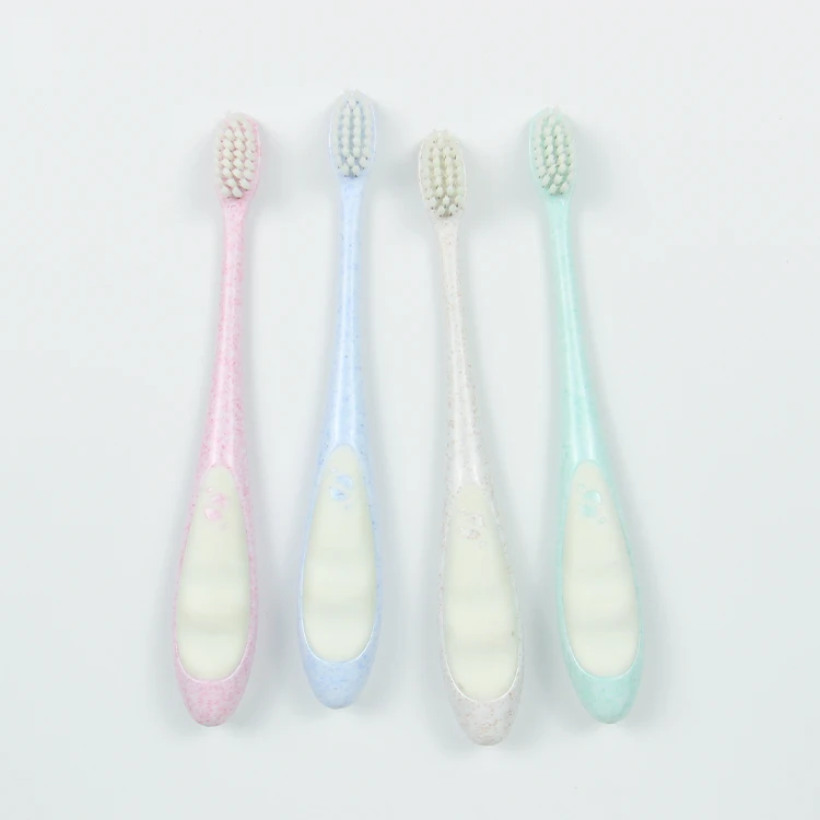 

Wholesale super soft bristle baby toothbrush wheat colorful cute ultra fine toothbrush, Green, bule, pink, brown