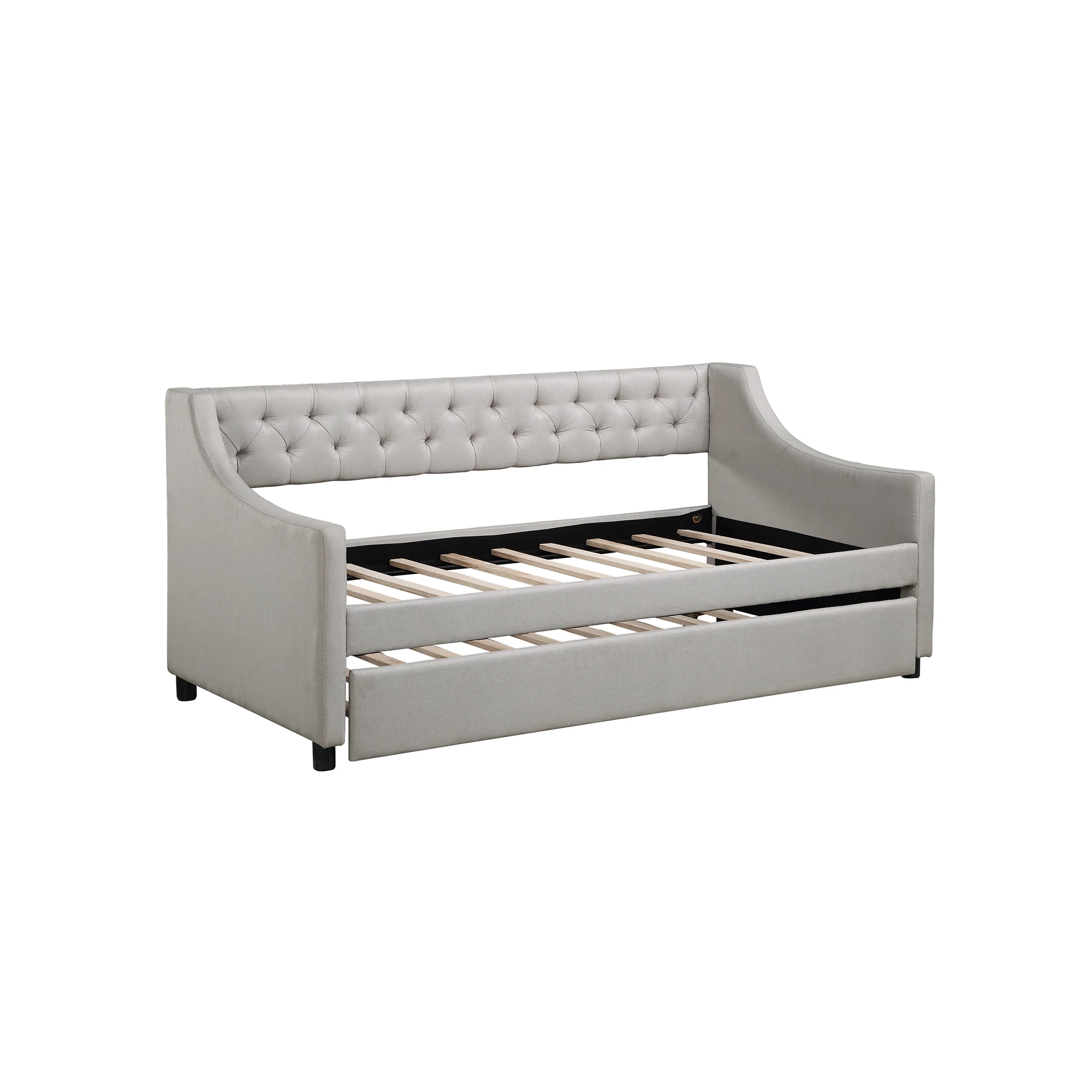 

Daybed with Trundle Upholstered Tufted Sofa Bed, Twin Size, Beige