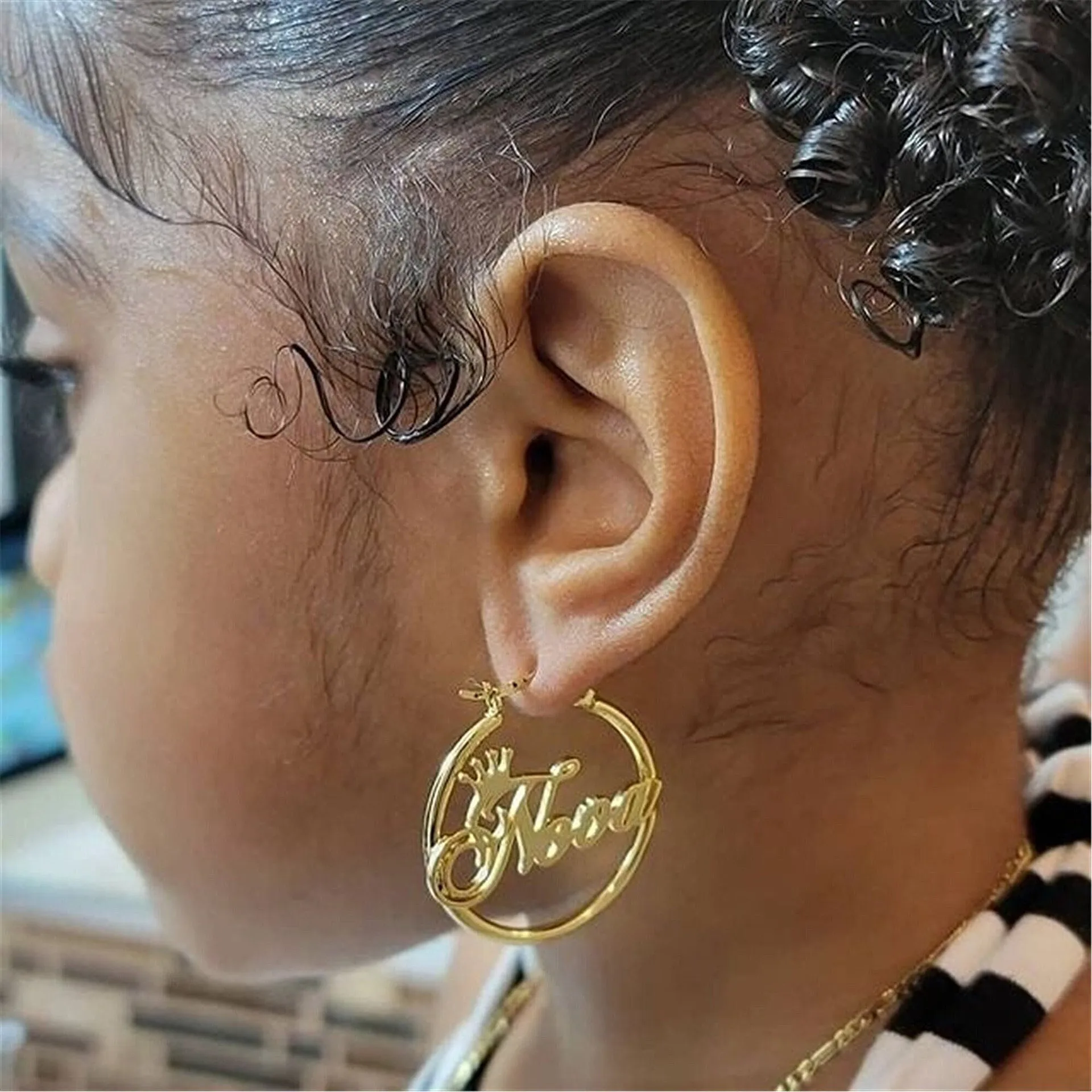 Lateefah Personalized Customized Name Girl Gift Crown Stainless Steel Custom Earrings for Baby Girl