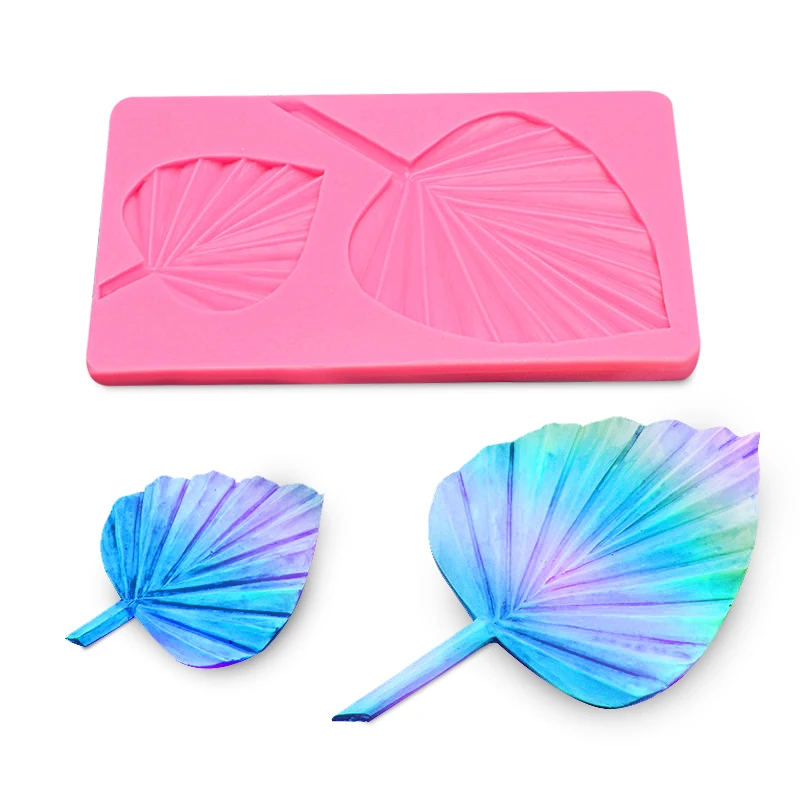 

DIY kitchen baking tool sugar craft fondant tools cake decorating soap palm candle mould 2 leaf fan Silicone Mold