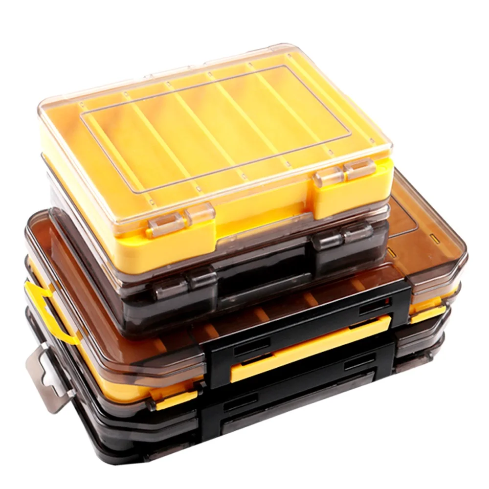 

Free sample Fishing Box 12 14 compartments Fishing Accessories lure Hook Boxes storage Double Sided Fishing Tackle box, Yellow,black