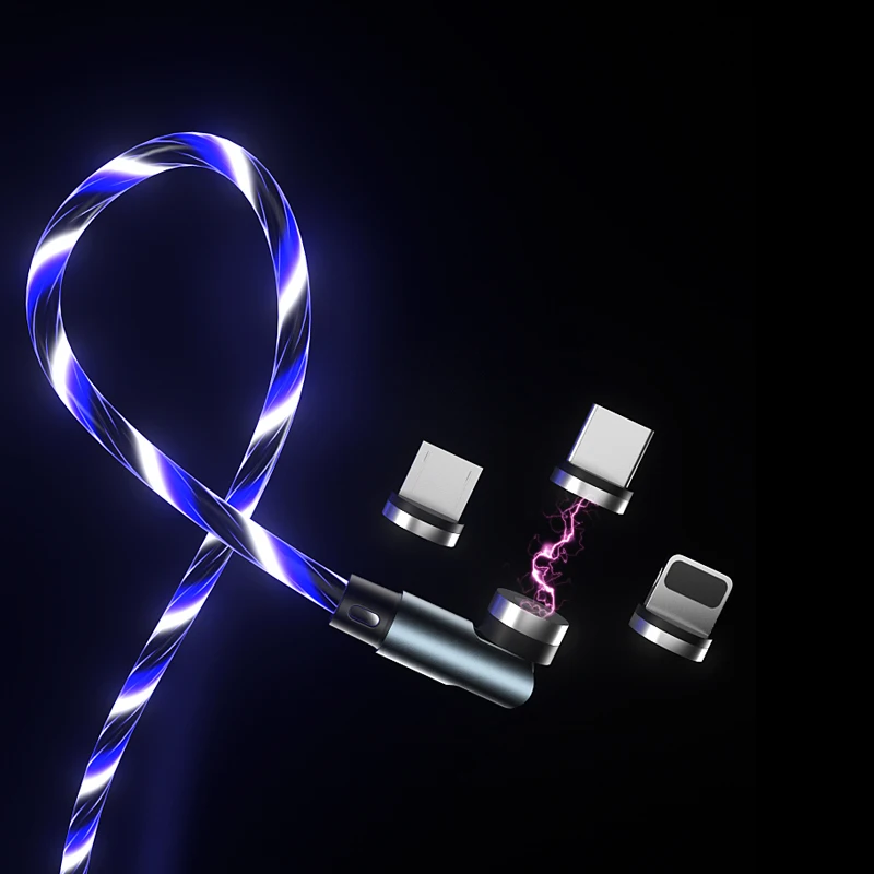 

Lm3A 3A Luminous 540 Degree Rotating LED Flowing Light Magnetic Charging Phone Cable 3 In 1 Usb Cable For Micro/IOS / Type C, Blue, green,red, multi color