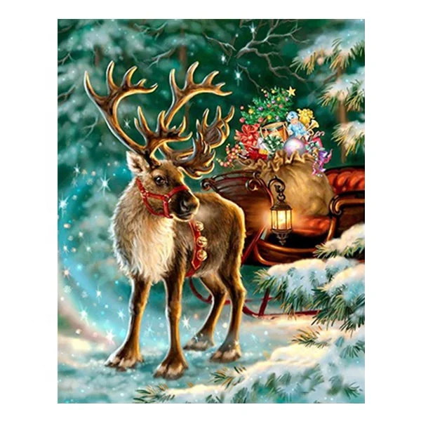 

HUACAN Diy Oil Painting By Number Winter Reindeer Ready Frame Dropshipping Mosaic Paint By Numbers Christmas Decoration