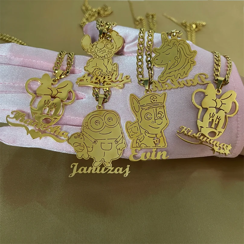 

Custom Cartoon Character Name Necklaces Personalized Photo Letters Stainless Steel Pendants For Kids Nameplate Jewelry Gifts