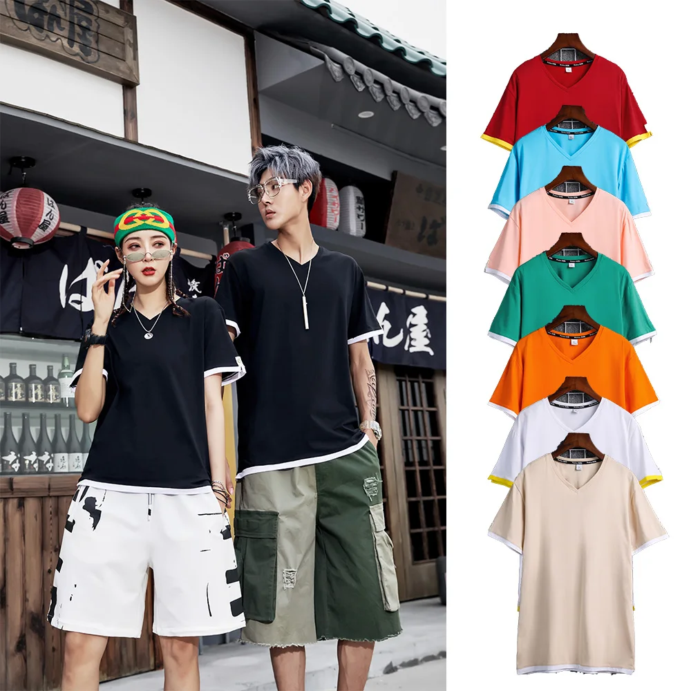 

Fashion hip hop t-shirt custom printing oversize t-shirt v neck t shirts men drop shoulder t-shirts