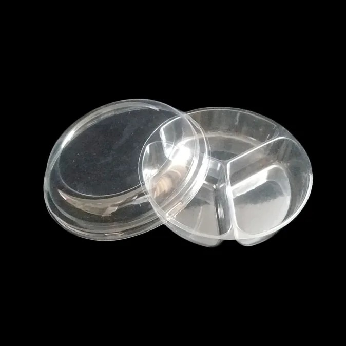 

WHOLESALE 450 ML 3 Compartment Round Shape Disposable Clear Salad Bowl with Lid