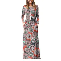 

Fall clothing women's o neck long sleeve print casual maxi long dress