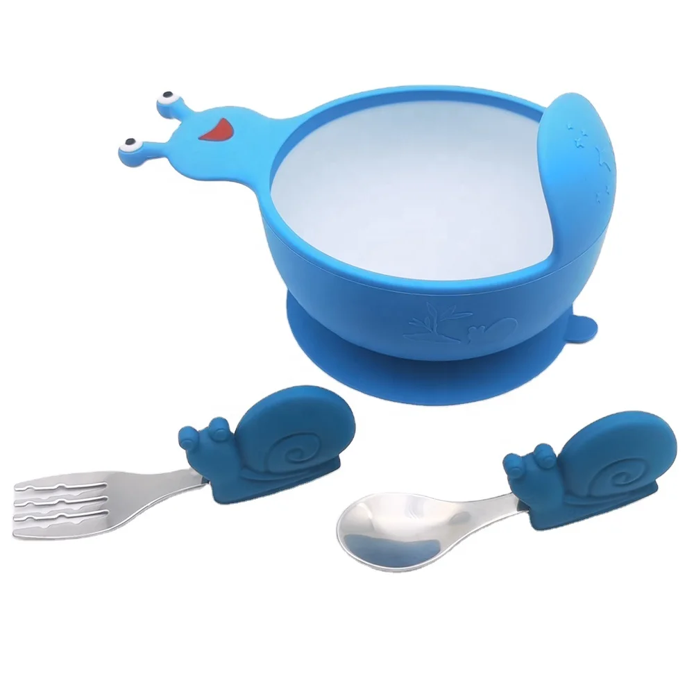 

Top Quality Low Price Suction Non Slip Pet Baby Silicone Feeding Bowl Spoon And Fork Set, 8colors