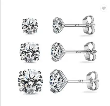 

WIIPU 925 Sterling Silver Stud Earrings for Women 4mm 6mm 7mm Brincos Daily cubic zirconia Diamond Wedding Jewelry
