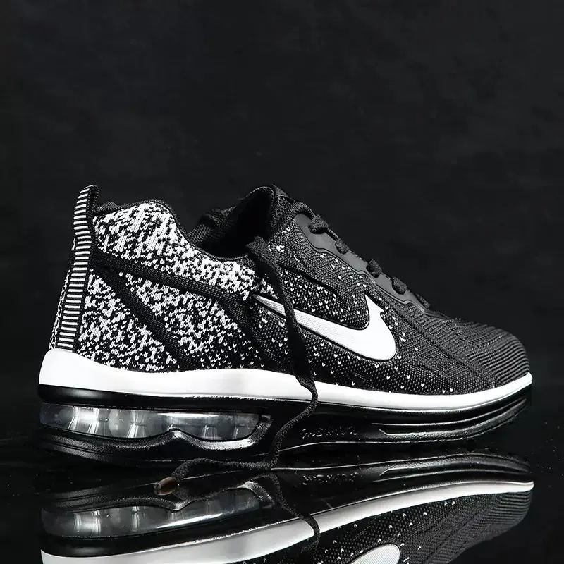 

Durable Fly Knitted Sport Casual Footwear Shoes Men Sneakers Lace-up Non-slip Jogging Shoes, Biue black red