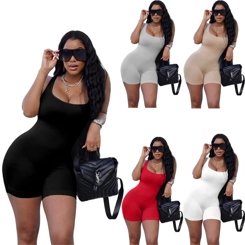 

Plus Size Women Short Jumpsuit Skinny One Piece Shorts Summer Sleeveless Slim-fit Bodysuits Rompers Womens Jumpsuit