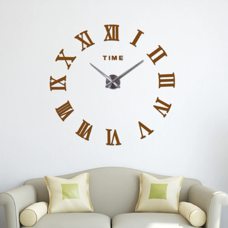 

large DIY decorative frameless 3d home office Roman numerals wall sticker clock decals, Gold,silver,black coffee