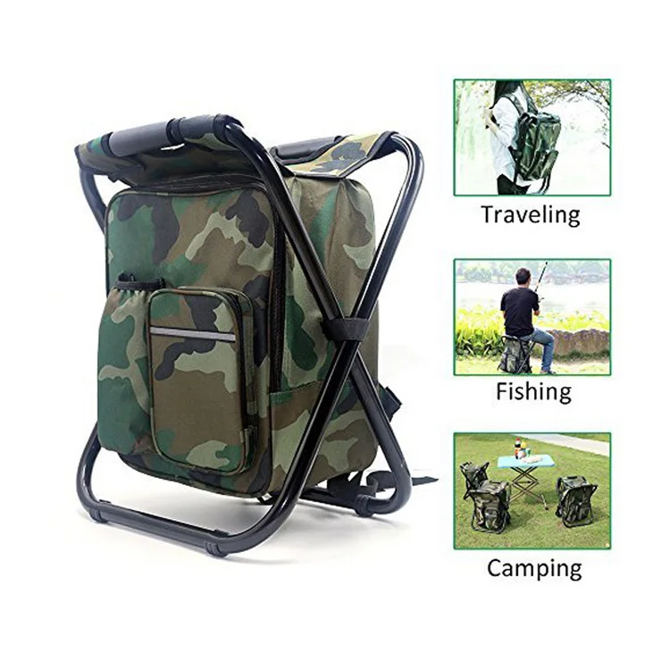 

Stool Backpack Insulated Picnic Bag Folding Camping Chair With Cooler Bag Portable Storage Seat, Multi colors