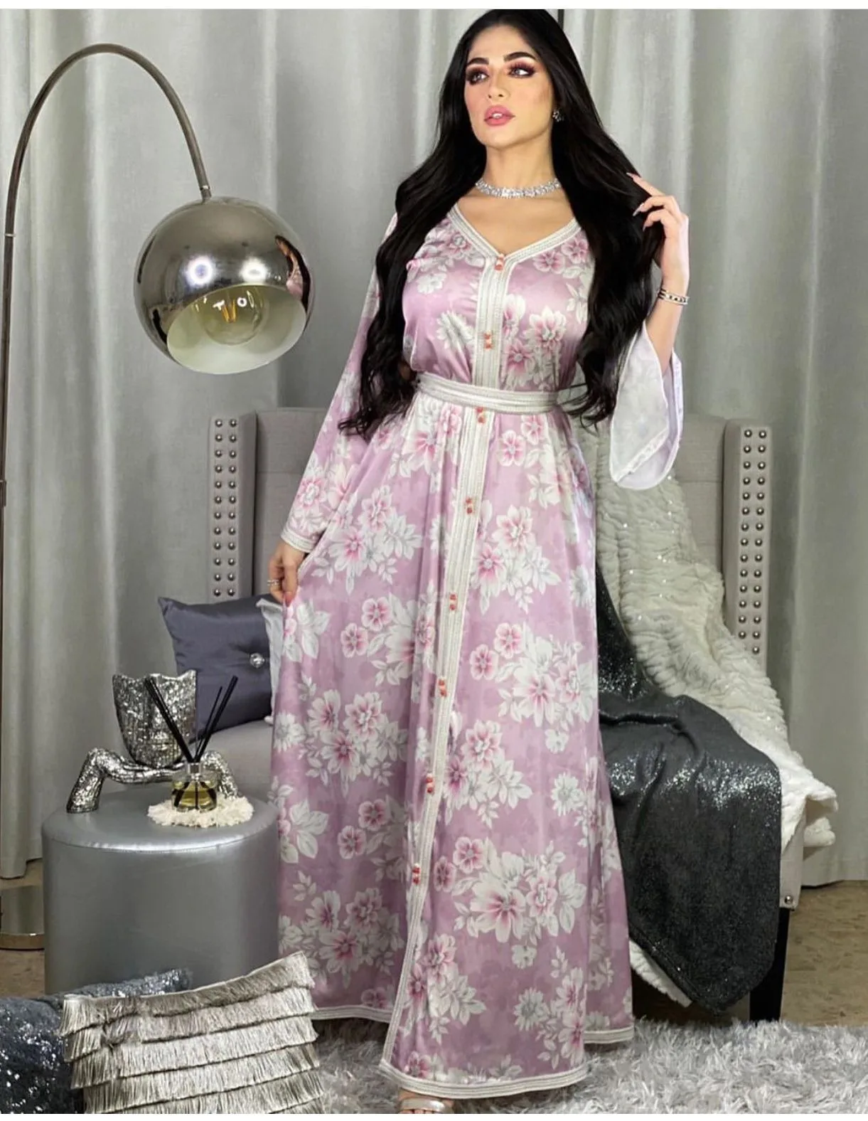 

african caftan marocain kaftan dubai bangladesh hijab evening Muslim robe pink purple Southeast Asia patchwork dress abaya
