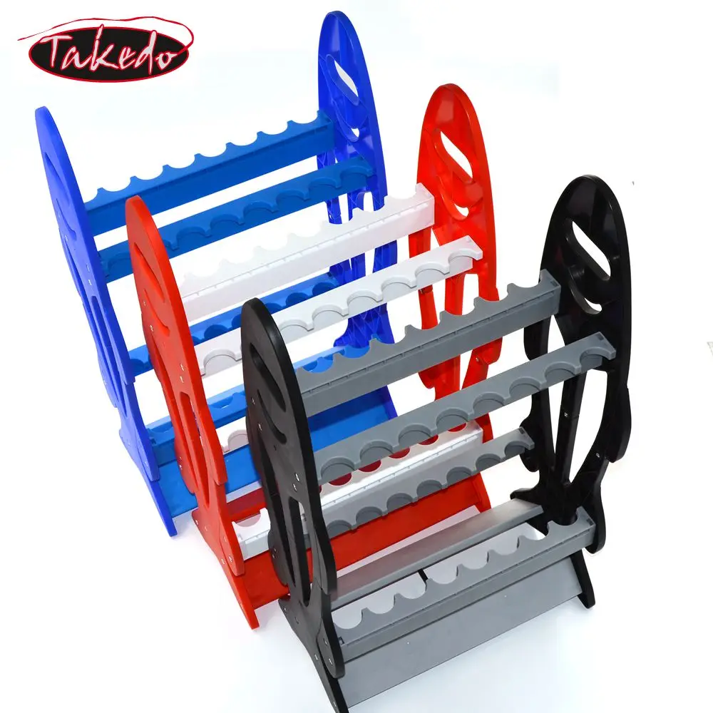 

TAKEDO hot 16pcs fish style fishing display rod rack stand, Blue black red grey green