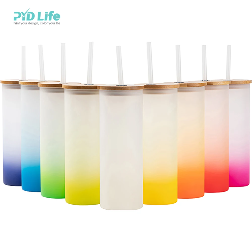 

PYD Life 17oz 500ml Rain bow Gradient Color Sublimation Reusable Blue Drinking Frosted Glass Coffee Boba Skinny Tumbler Cups Jar, Colors