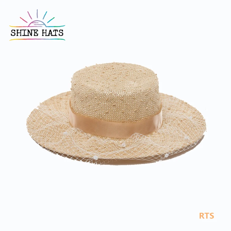 

2023 Lady Women Beach Black Ribbon Boater Straw Hats New Design Custom Sisal Natural Style Summer Grass Lace Floppy Adults Hats