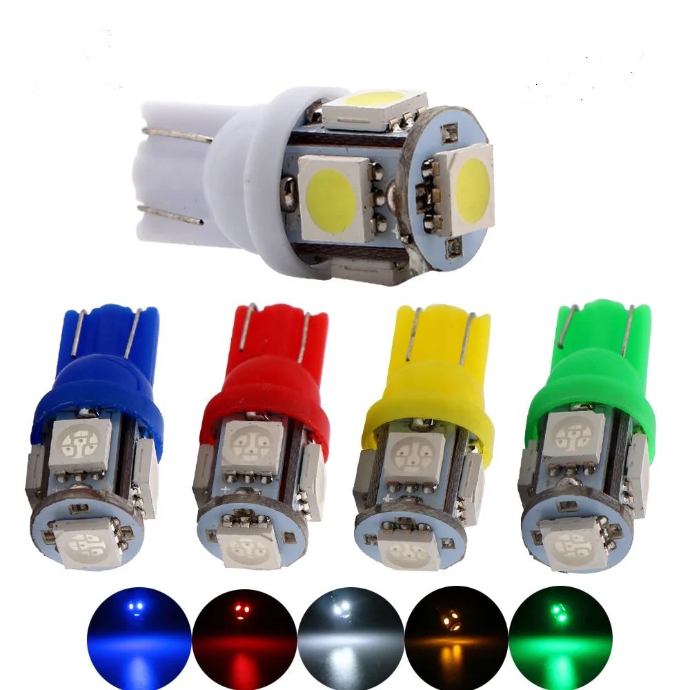 

6V 12V 24V 194 168 W5W T10 5050 5 SMD Bulbs Front Side Wedge Width Car Indicator Lamp Auto Headlight Clearance Lights, White, blue, red, amber, green, ice blue, warm white